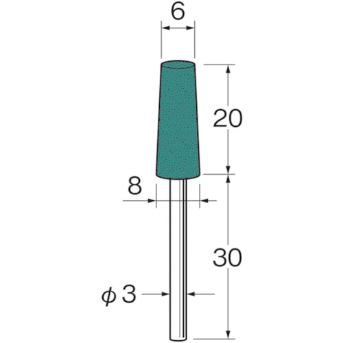 トラスコ中山 リューター 軸付グリーンカーボランダムゴム砥石外径(mm)：6粒度(#)：220（ご注文単位1袋）【直送品】