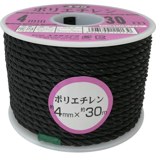 トラスコ中山 ユタカメイク ロープ PEカラーロープボビン巻 4mm×30m ブラック（ご注文単位1巻）【直送品】