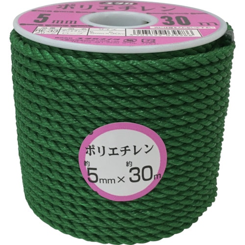 トラスコ中山 ユタカメイク ロープ PEカラーロープボビン巻 5mm×30m グリーン（ご注文単位1巻）【直送品】