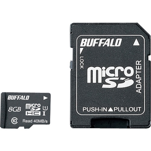 トラスコ中山 バッファロー UHS－I Class1 microSDHCカード SD変換アダプター付 8GB 417-0698  (ご注文単位1個) 【直送品】