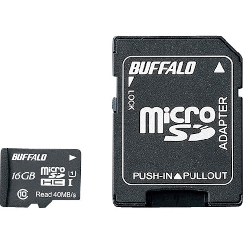 トラスコ中山 バッファロー UHS－I Class1 microSDHCカード SD変換アダプター付 16GB 417-0675  (ご注文単位1個) 【直送品】