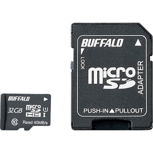 トラスコ中山 バッファロー UHS－I Class1 microSDHCカード SD変換アダプター付 32GB 417-2195  (ご注文単位1個) 【直送品】