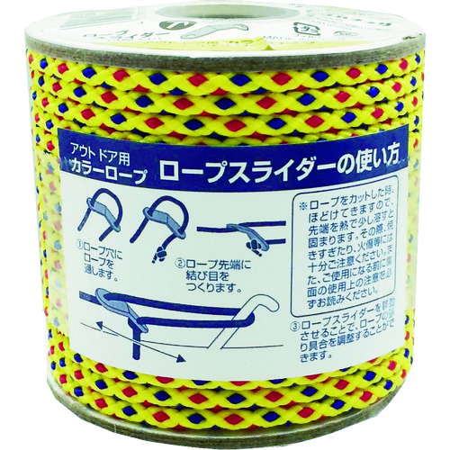 トラスコ中山 ユタカメイク アウトドア用カラーロープ イエロー 3.5mm×20m（ご注文単位1巻）【直送品】