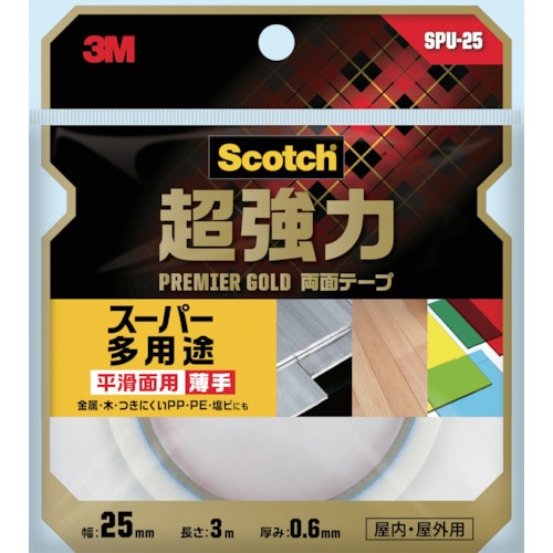 トラスコ中山 3M スコッチ 超強力両面テープ プレミアゴールド スーパー多用途 薄手 25mm×3m（ご注文単位1巻）【直送品】