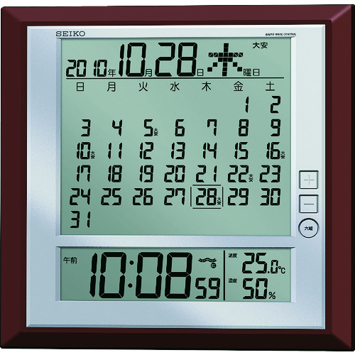 トラスコ中山 SEIKO 液晶マンスリーカレンダー機能付き電波掛置兼用時計 茶メタリック塗装（ご注文単位1個）【直送品】