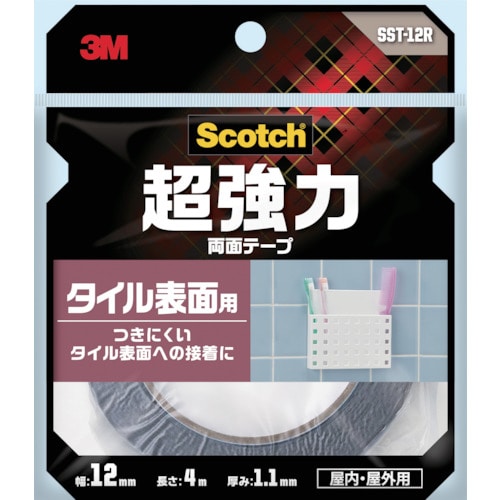 トラスコ中山 3M スコッチ 超強力両面テープ タイル表面用 12mm×4m（ご注文単位1巻）【直送品】