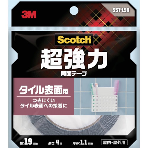 トラスコ中山 3M スコッチ 超強力両面テープ タイル表面用 19mm×4m（ご注文単位1巻）【直送品】