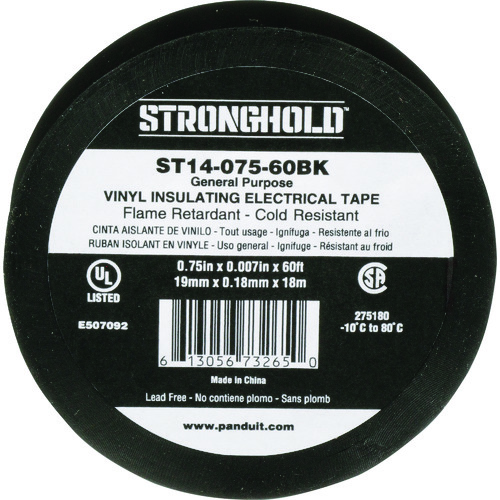 トラスコ中山 ストロングホールド StrongHoldビニールテープ 一般用途用 黒 幅19.1mm 長さ18m ST14-075-60BK（ご注文単位1袋）【直送品】