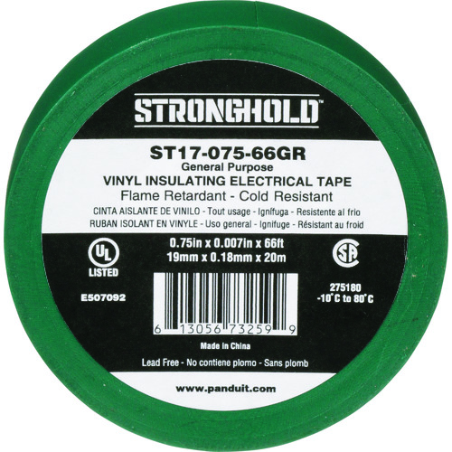 トラスコ中山 ストロングホールド StrongHoldビニールテープ 一般用途用 緑 幅19.1mm 長さ20m ST17-075-66GR（ご注文単位1袋）【直送品】