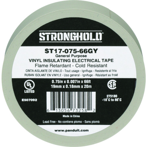 トラスコ中山 ストロングホールド StrongHoldビニールテープ 一般用途用 グレー 幅19.1mm 長さ20m ST17-075-66GY（ご注文単位1袋）【直送品】