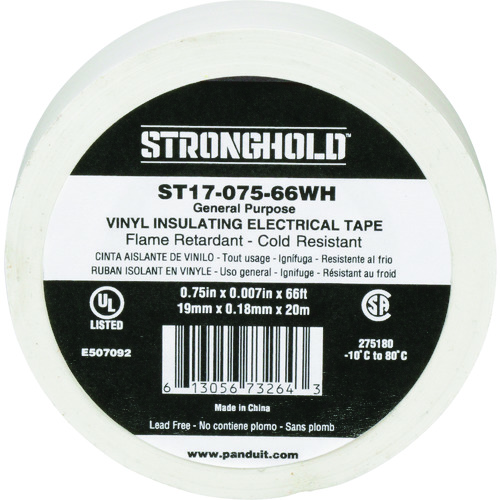 トラスコ中山 ストロングホールド StrongHoldビニールテープ 一般用途用 白 幅19.1mm 長さ20m ST17-075-66WH（ご注文単位1袋）【直送品】