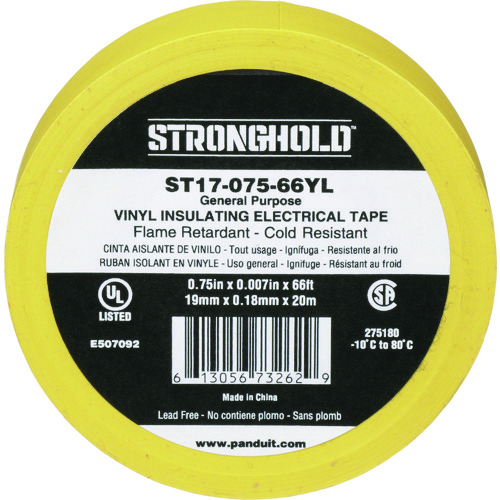 トラスコ中山 ストロングホールド StrongHoldビニールテープ 一般用途用 黄 幅19.1mm 長さ20m ST17-075-66YL（ご注文単位1袋）【直送品】