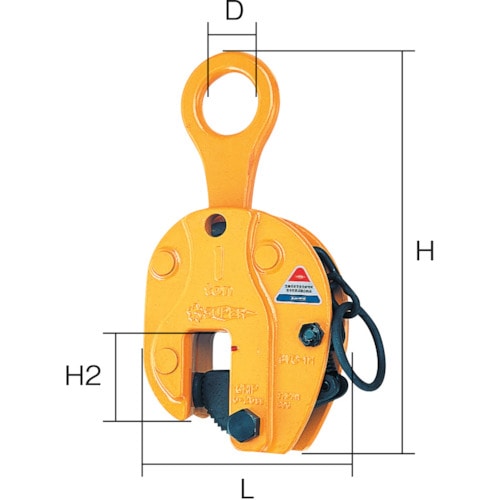 トラスコ中山 スーパー タテ吊クランプ ロックハンドル式 細目仕様 基本使用荷重1t クランプ範囲0～25mm（ご注文単位1台）【直送品】