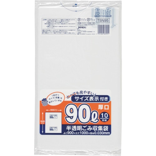 トラスコ中山 ジャパックス 容量表示入ポリ袋90L厚口0.030（ご注文単位1冊）【直送品】