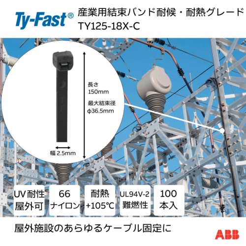 トラスコ中山 TY－Fast Ty－Fast（タイファスト）産業用ケーブルタイ（結束バンド） 耐候・耐熱グレード（黒色）（小袋）幅2.5X長さ150mm100本入り 631-4064  (ご注文単位1袋) 【直送品】