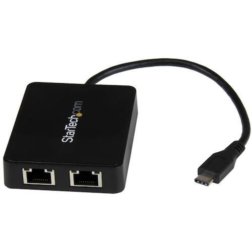 トラスコ中山 スターテック LANアダプター/USB-C/2x RJ45/10/100/1000Mbps/1x USB-Aポート（ご注文単位 1箱）【直送品】