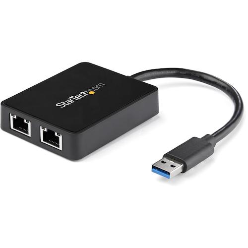 トラスコ中山 スターテック LANアダプター／USB 3.0／2x RJ45／10／100／1000 Mbps／ブラック 493-1391  (ご注文単位1箱) 【直送品】