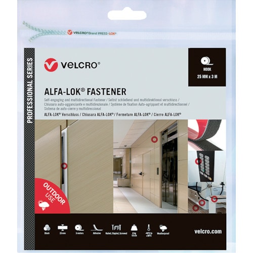 トラスコ中山 ヴェルクロ VELCRO[[R上]]ALFA-LOK[[R上]]ファスナー 幅25mm×長さ3m 黒（ご注文単位 1巻）【直送品】