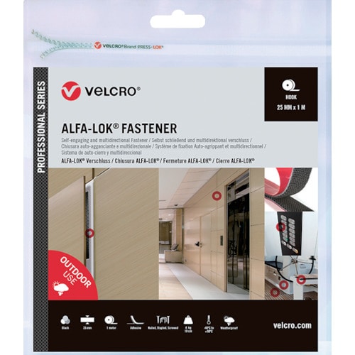 トラスコ中山 ヴェルクロ VELCRO[[R上]]ALFA-LOK[[R上]]ファスナー 幅25mm×長さ1m 黒（ご注文単位 1巻）【直送品】