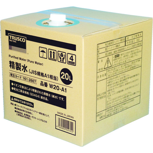 トラスコ中山 TRUSCO 精製水 20L JIS規格A1相当（ご注文単位 1箱）【直送品】