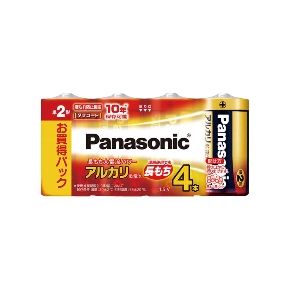 パナソニック　アルカリ乾電池　単2形 4本パックLR14XJ／4SW 1個（ご注文単位1個）【直送品】