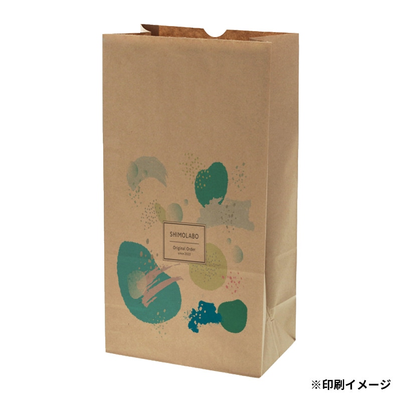 【オリジナル印刷】特注小ロット角底クラフト袋　No．20 フルカラー片面印刷 未晒300枚