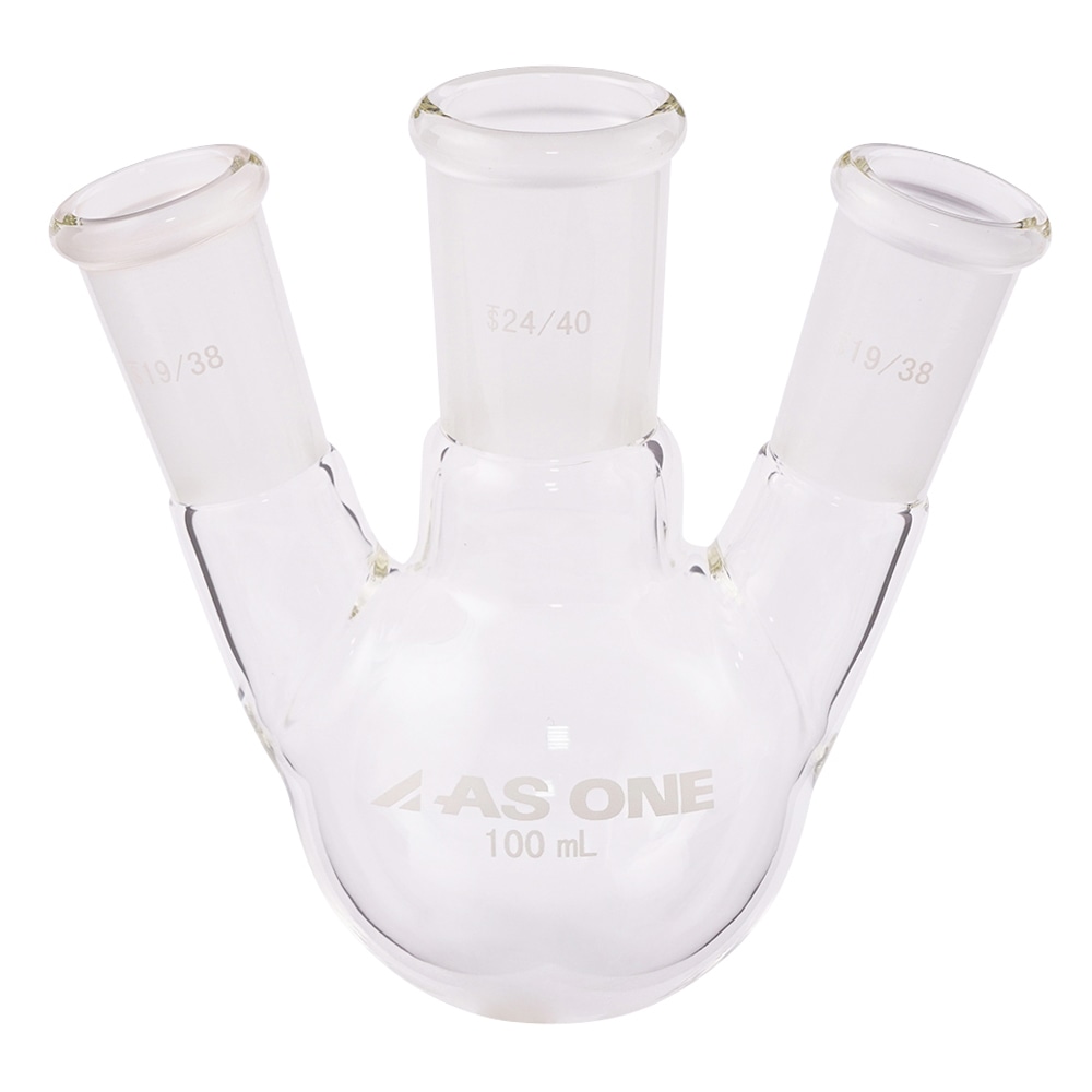 アズワン 三つ口フラスコ 100 側管摺合 19/38 FG3-012440-2 1個(ご注文単位1個)【直送品】