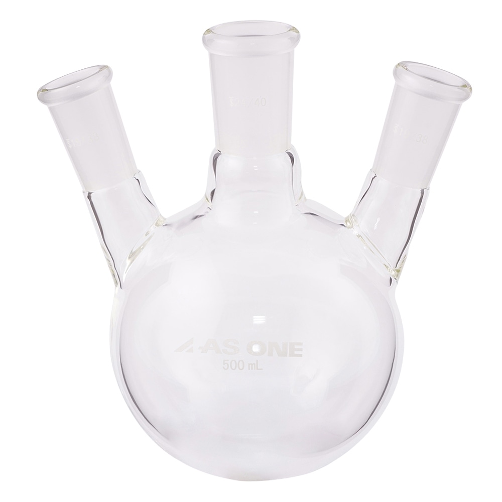 アズワン 三つ口フラスコ 500 側管摺合 19/38 FG3-052440-2 1個(ご注文単位1個)【直送品】