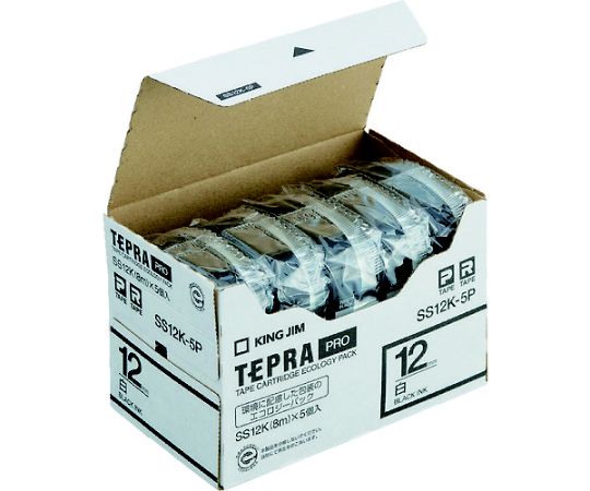 キングジム テプラPROテープカートリッジ テープ色:白 文字色:黒 12 1パック(5個入) SS12K-5P 1パック(ご注文単位1パック)【直送品】