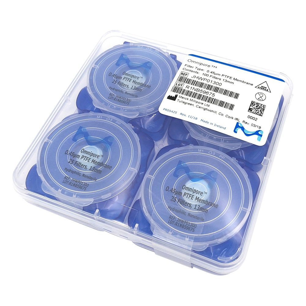 Merck オムニポアTM メンブレン(水系、溶媒系両用) 0.45μm×φ13mm 100枚入 JHWP01300 1箱(ご注文単位1箱)【直送品】