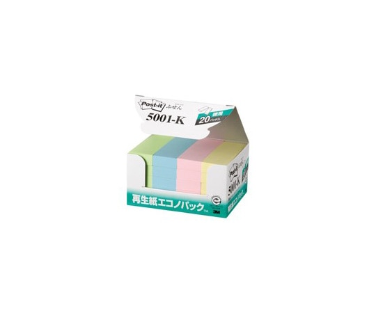 スリーエム Post-it 再生紙ふせん 混色 1箱(100枚×20パッド入) 5001-K 1箱(ご注文単位1箱)【直送品】
