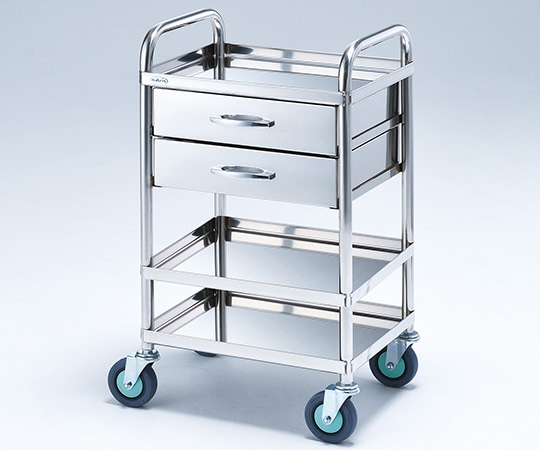 ナビス(アズワン) とっても静かな枠付き回診車(2段引出し) 3段 453×353×942 TS4535Y 1個(ご注文単位1個)【直送品】