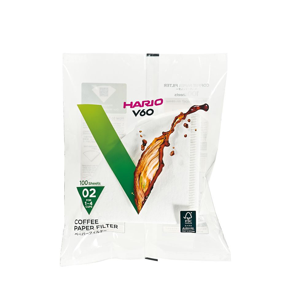 HARIO V60用ペーパーフィルター02W 100枚入り 10袋セットVCF-02-100W 1箱（ご注文単位1箱）【直送品】