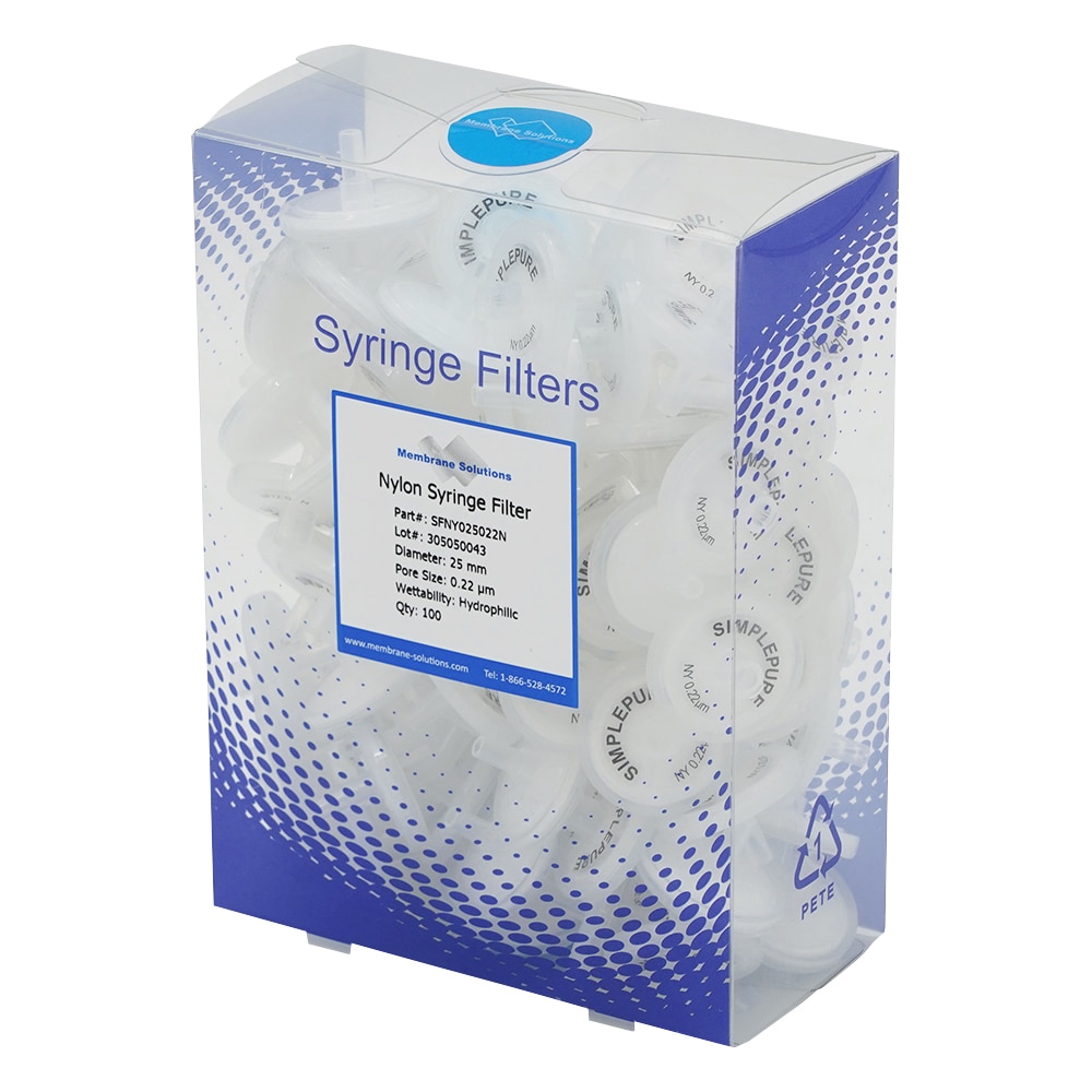 Membrane Solutions シリンジフィルター(親水性)ナイロン φ25mm/φ0.22μm 1箱(100個入) NY025022 1箱(ご注文単位1箱)【直送品】