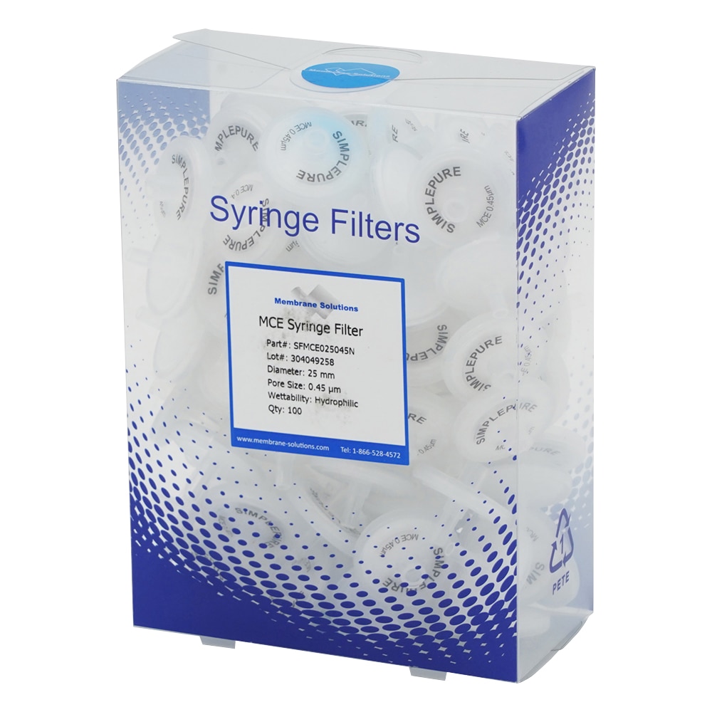 Membrane Solutions シリンジフィルター(親水性)MCE φ25mm/φ0.45μm 1箱(100個入) MCE025045 1箱(ご注文単位1箱)【直送品】
