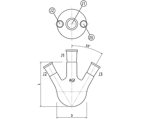 旭製作所 三ツ口フラスコ 50mL 24/40・15/25 3110-050-4L1L 1個(ご注文単位1個)【直送品】