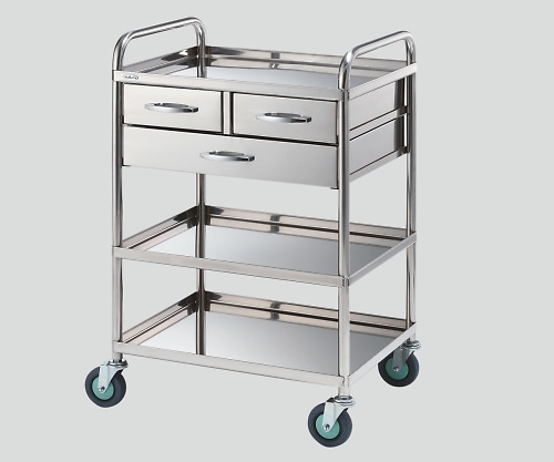 ナビス(アズワン) とっても静かな枠付き回診車(2段引出し) 3段 603×453×942 TS6045Y 1個(ご注文単位1個)【直送品】