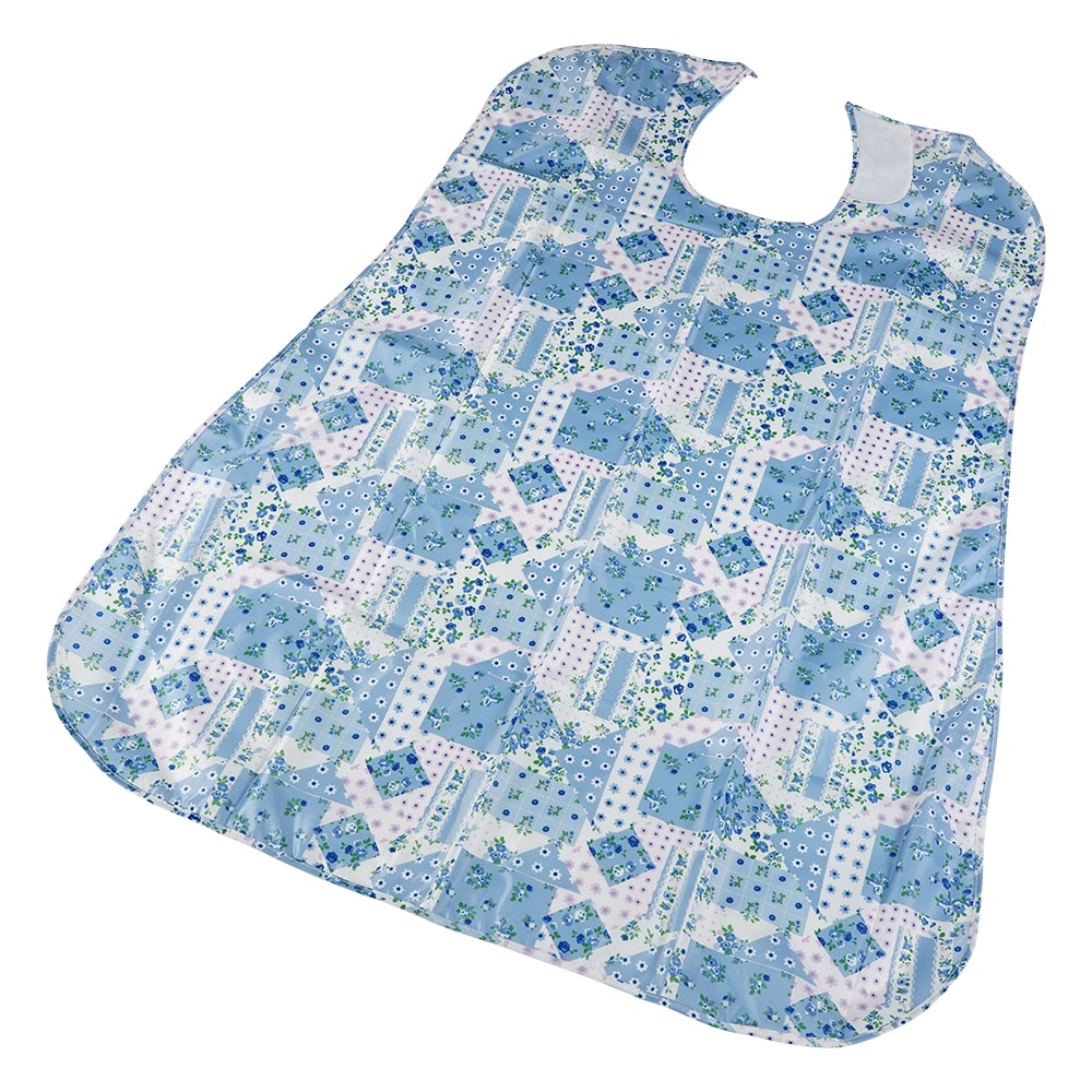 ナビス(アズワン) さわやか食事用エプロン パッチワーク ブルー 1袋(ご注文単位1袋)【直送品】