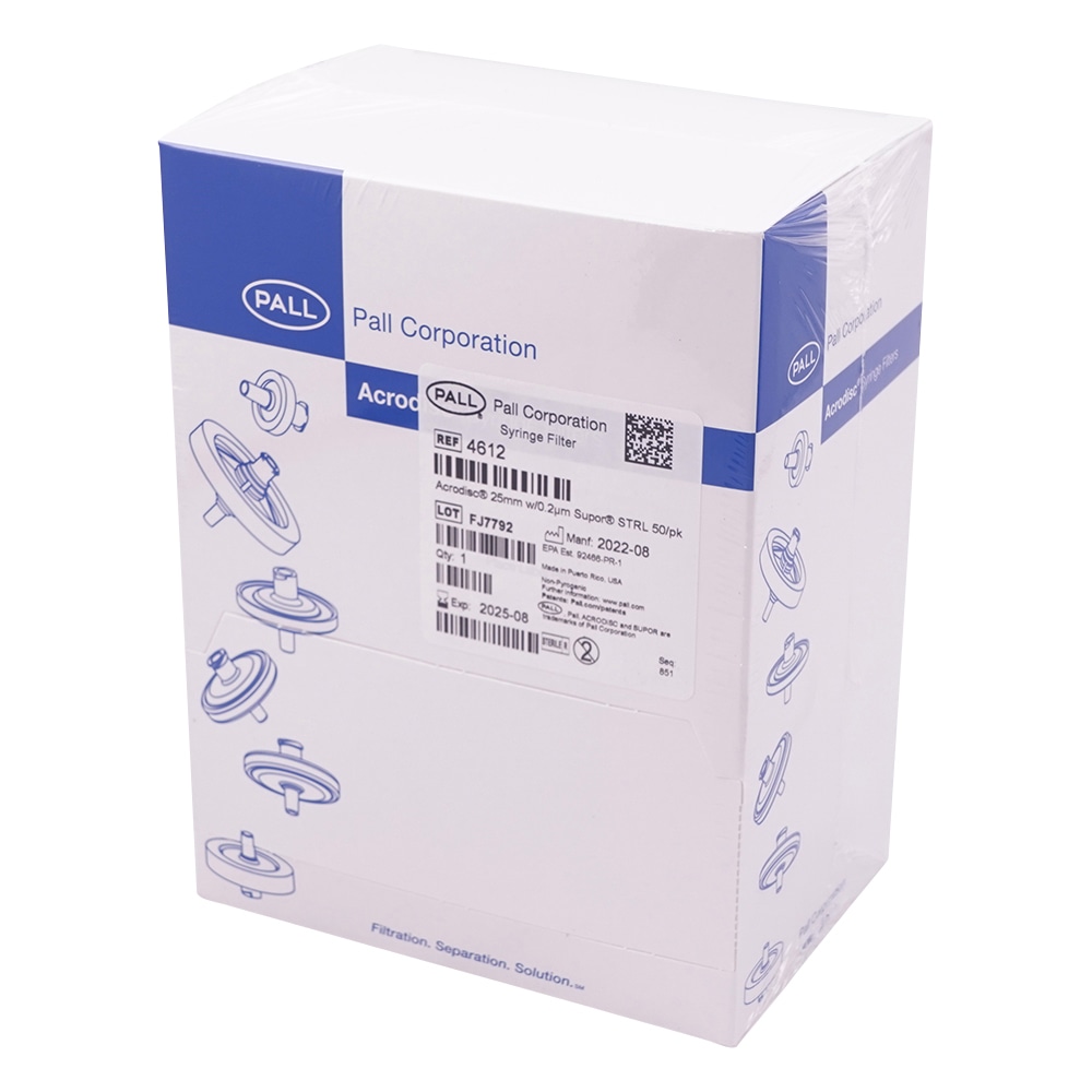 PALL(日本ポール) 滅菌シリンジフィルター(スーポア(R)アクロディスク) φ25mm/0.2μm 1箱(50個入) 4612 1箱(ご注文単位1箱)【直送品】