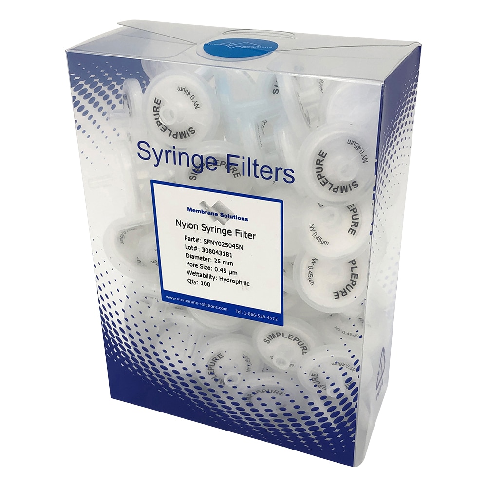 Membrane Solutions シリンジフィルター(親水性)ナイロン φ25mm/φ0.45μm 1箱(100個入) NY025045 1箱(ご注文単位1箱)【直送品】