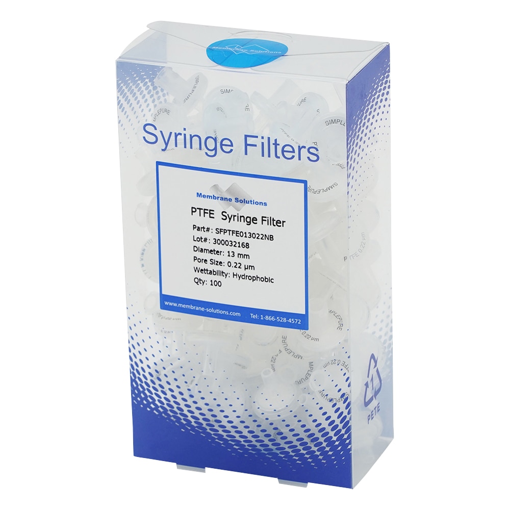 Membrane Solutions シリンジフィルター(疎水性)PTFE φ13mm/φ0.22μm 1箱(100個入) PTFE013022 1箱(ご注文単位1箱)【直送品】