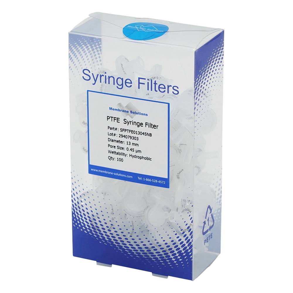 Membrane Solutions シリンジフィルター(疎水性)PTFE φ13mm/φ0.45μm 1箱(100個入) PTFE013045 1箱(ご注文単位1箱)【直送品】