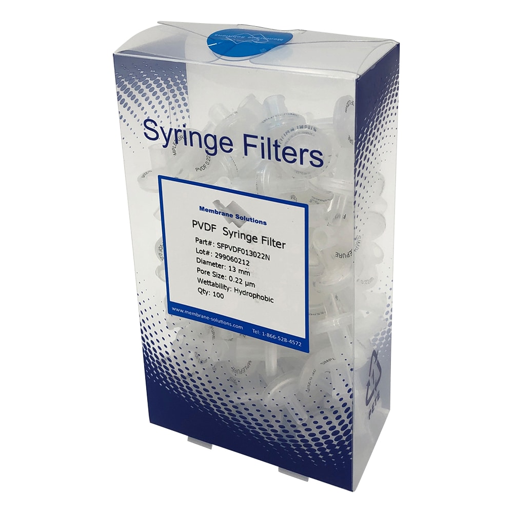 Membrane Solutions シリンジフィルター(疎水性)PVDF φ13mm/φ0.22μm 1箱(100個入) PVDF013022 1箱(ご注文単位1箱)【直送品】