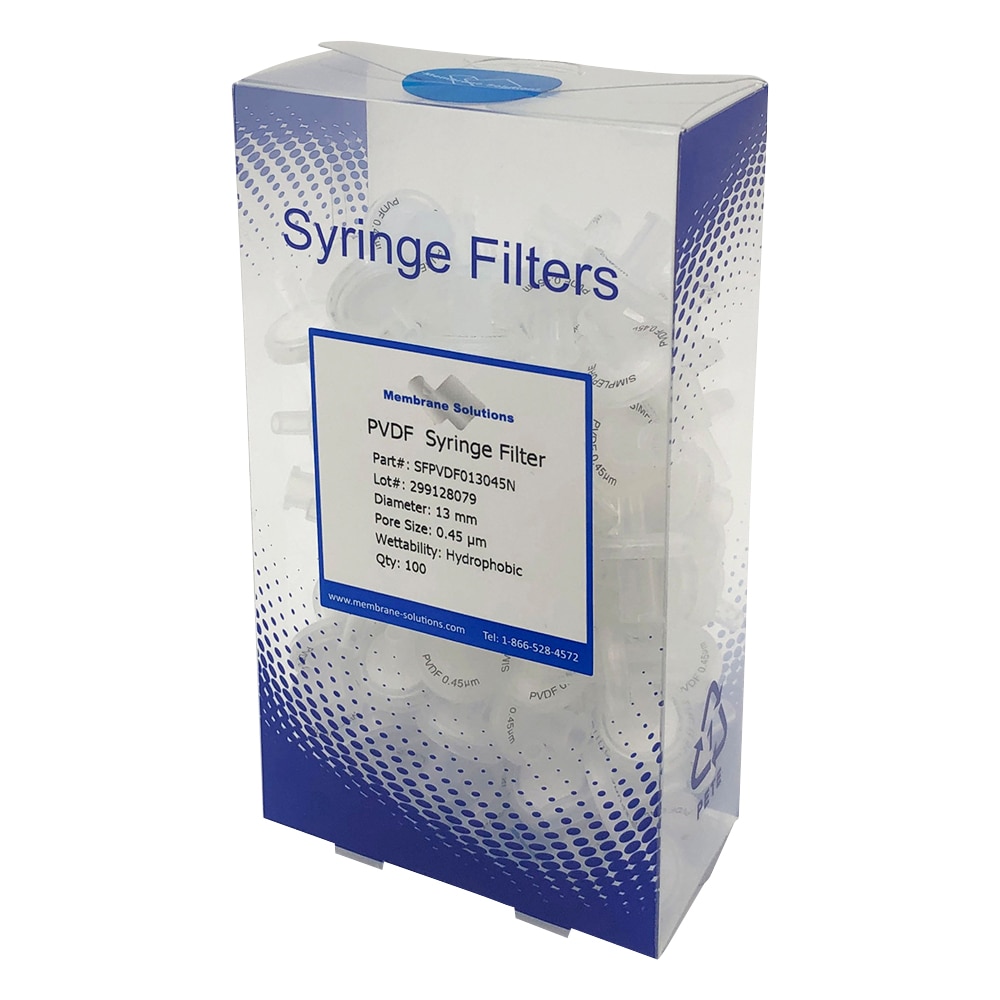 Membrane Solutions シリンジフィルター(疎水性)PVDF φ13mm/φ0.45μm 1箱(100個入) PVDF013045 1箱(ご注文単位1箱)【直送品】