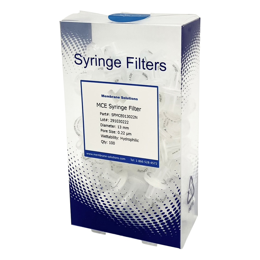Membrane Solutions シリンジフィルター(親水性)MCE φ13mm/φ0.22μm 1箱(100個入) MCE013022 1箱(ご注文単位1箱)【直送品】
