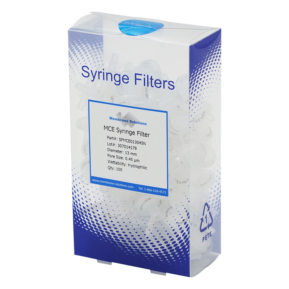 Membrane Solutions シリンジフィルター(親水性)MCE φ13mm/φ0.45μm 1箱(100個入) MCE013045 1箱(ご注文単位1箱)【直送品】