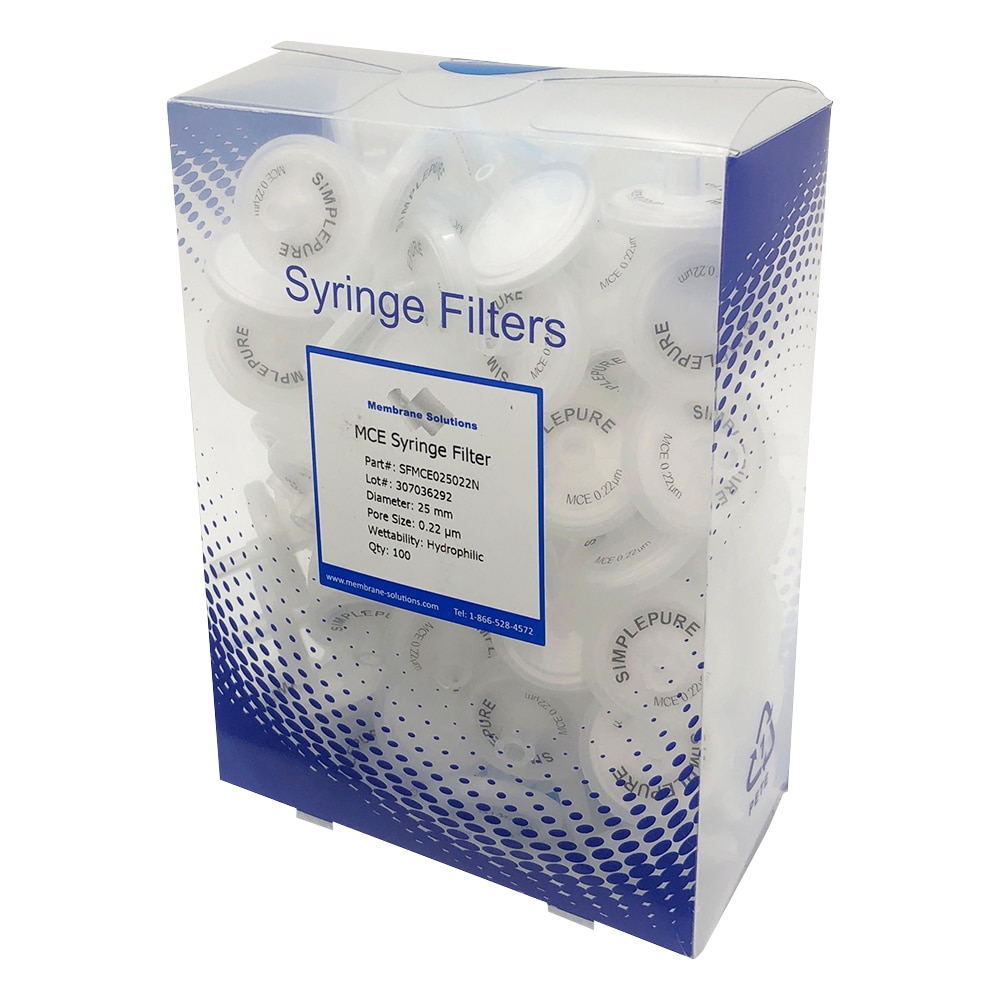 Membrane Solutions シリンジフィルター(親水性)MCE φ25mm/φ0.22μm 1箱(100個入) MCE025022 1箱(ご注文単位1箱)【直送品】