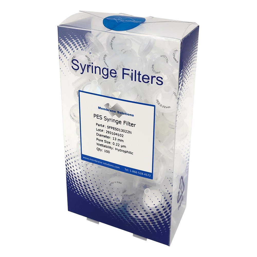Membrane Solutions シリンジフィルター(親水性)PES φ13mm/φ0.22μm 1箱(100個入) PES013022 1箱(ご注文単位1箱)【直送品】