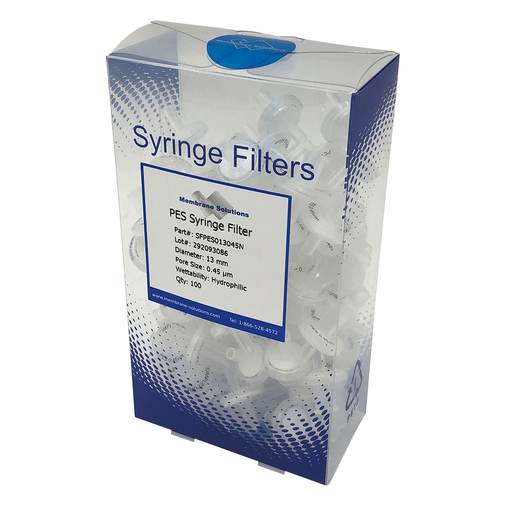 Membrane Solutions シリンジフィルター(親水性)PES φ13mm/φ0.45μm 1箱(100個入) PES013045 1箱(ご注文単位1箱)【直送品】