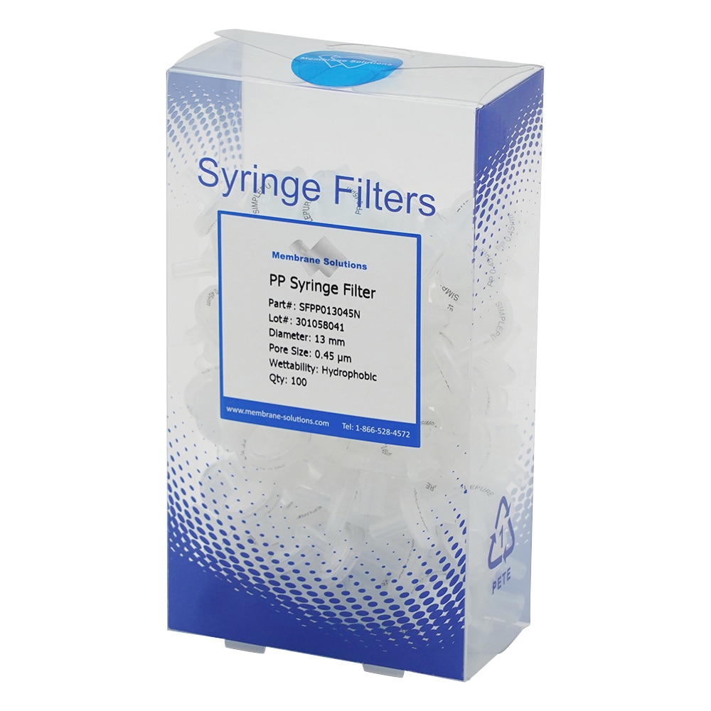 Membrane Solutions シリンジフィルター(疎水性)PP φ13mm/φ0.45μm 1箱(100個入) PP013045 1箱(ご注文単位1箱)【直送品】